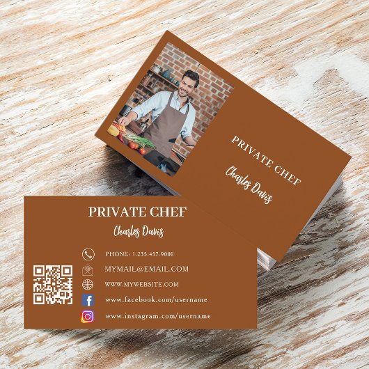 Chef chocolade bruin foto catering QR code Visitekaartje