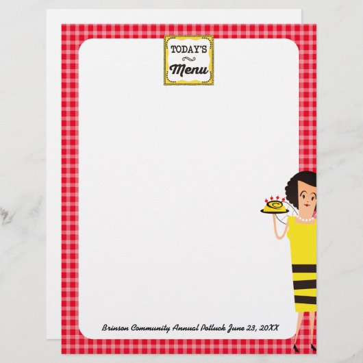 Chef cuisinière rétro abeille homestyle menu en-tê (Devant / Derrière)