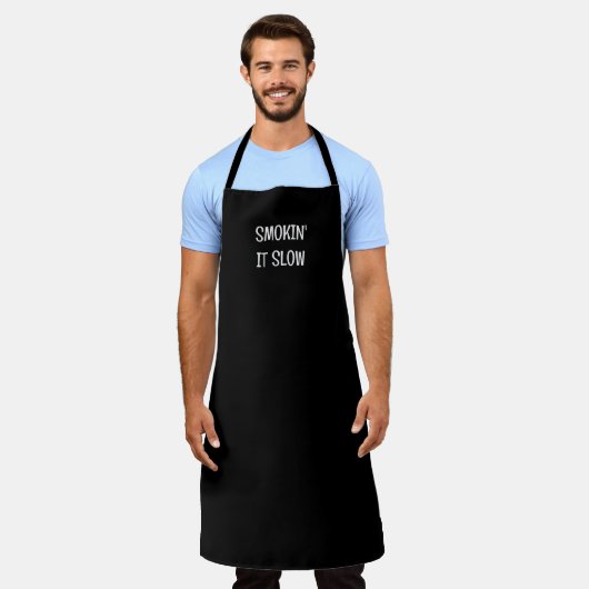 Chef de grill 'Ça fume lentement' tablier noir BBQ (Porté)