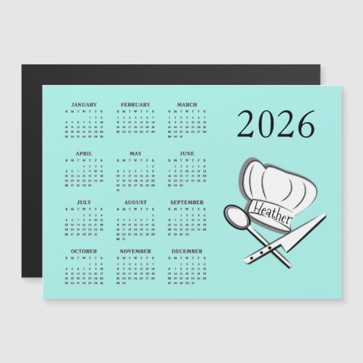 Chef Design 2026 Calendar Magnetic Card (Voorkant / Achterkant)