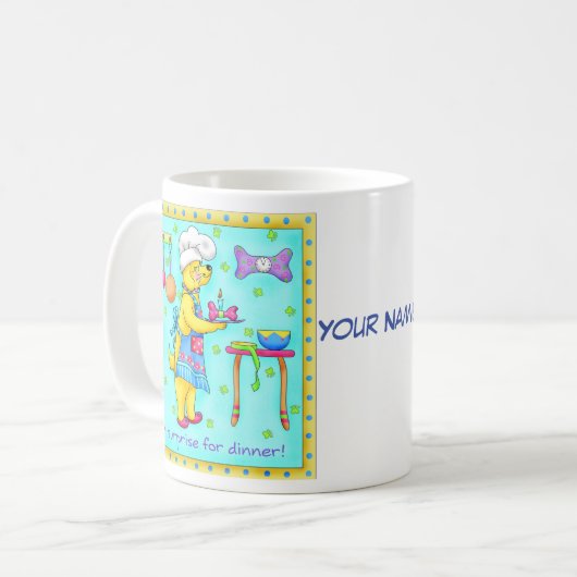 Chef Dog Whimsy Art Name Personalized Koffiemok (Voorkant links)