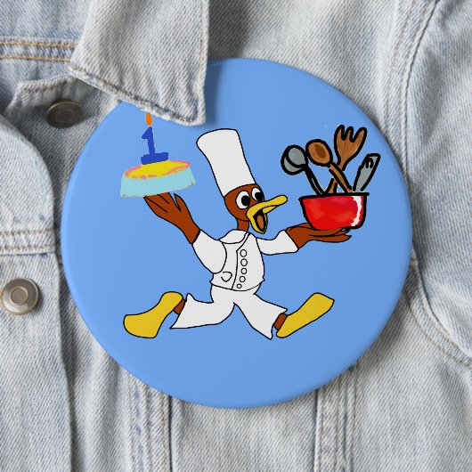 Chef Ducky Kazoo Blue Cartoon Button (In situ)