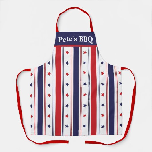 Chef étoilé : Tablier rouge, blanc et bleu sur mes (Recto)