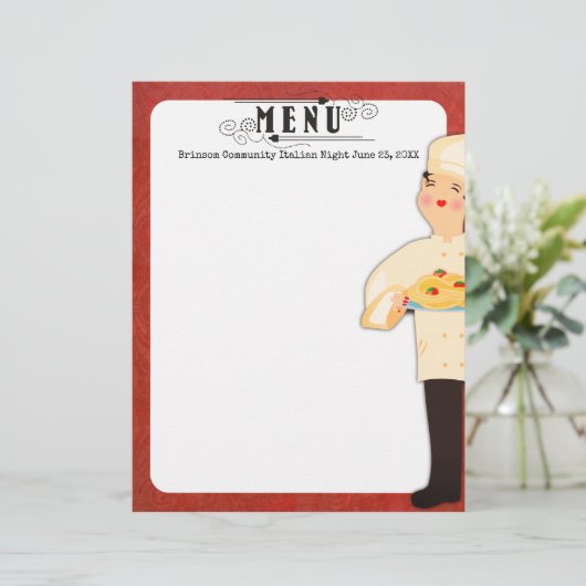Chef femme pâtes italiennes spaghetti menu en-tête (Debout devant)