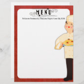 Chef femme pâtes italiennes spaghetti menu en-tête (Devant / Derrière)