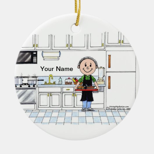 Chef, geen Pet - Mannelijk Keramisch Ornament (Voorkant)