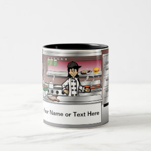 Chef, geen pet - Vrouw Cartoon door PrintedPerfect Tweekleurige Koffiemok