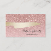 Chef Gold Knife Modern Roos Gold Glitter Visitekaartje (Voorkant)