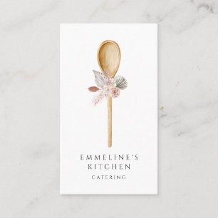 Chef houten lepel met bloemencatering visitekaartje