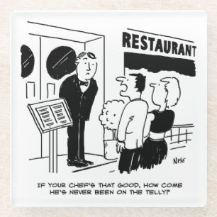 Chef in Restaurant niet op Cartoon Glazen Onderzetter