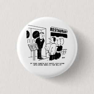 Chef in Restaurant niet op Cartoon Ronde Button 3,2 Cm