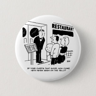Chef in Restaurant niet op Cartoon Ronde Button 5,7 Cm