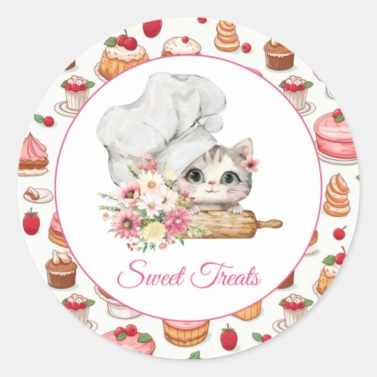 Chef Kitten Bakery Ronde Sticker (Voorkant)