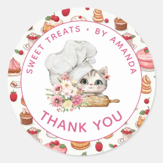 Chef Kitten Bakery Thank you Ronde Sticker (Voorkant)