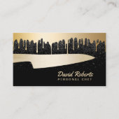 Chef Knife Catering Restaurant Modern Black & Gold Visitekaartje (Voorkant)