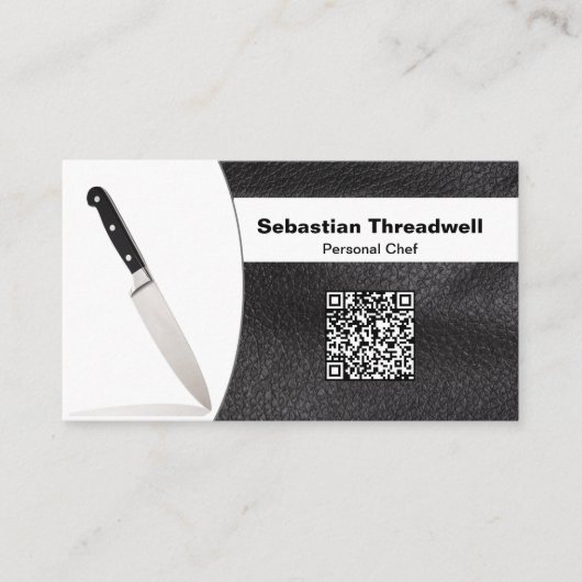 Chef Knife Faux Leather Custom Photo QR Code Visitekaartje (Voorkant)