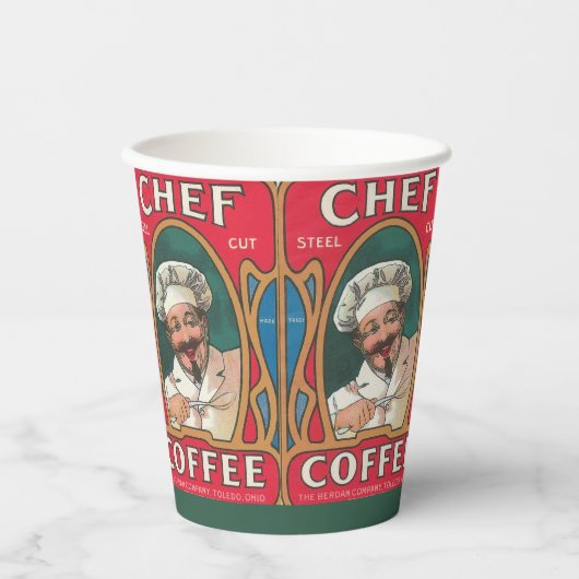 Chef koffie art nouveau elegant rood papieren bekers (Voorkant)