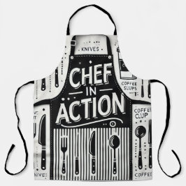 Chef-kok in actie Schort: Bold zwart en witte keuk Schort