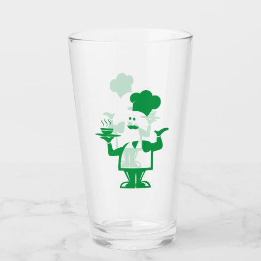 Chef-kok met een kom soep glas (Voorkant)