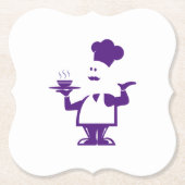 Chef-kok met een kom soep kartonnen onderzetters (Voorkant)