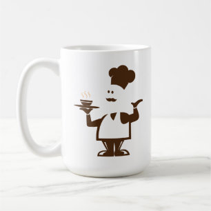 Chef-kok met een kom soep koffiemok