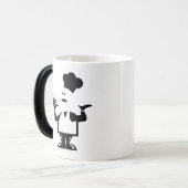 Chef-kok met een kom soep magische mok (Voorkant links)