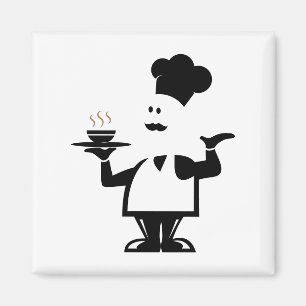 Chef-kok met een kom soep magneet