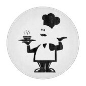 Chef-kok met een kom soep snijplank (Voorkant)