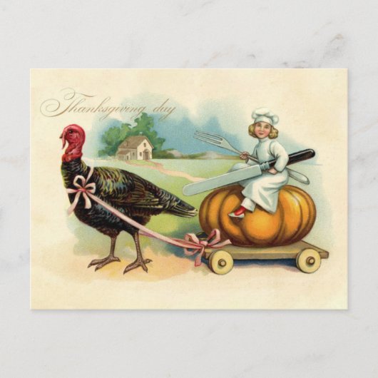 chef-kok rijden op Giant Pumpkin Thanksgiving Briefkaart (Voorkant)