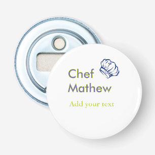 Chef kok voeg naam tekst mannen keuken bakkerij button flesopener