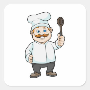 Chef met Chef's pet en soep lepel Vierkante Sticker