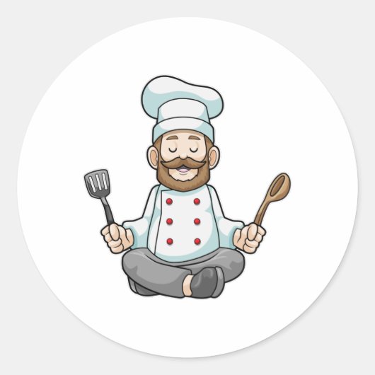 Chef met schort koken in Yoga Ronde Sticker (Voorkant)