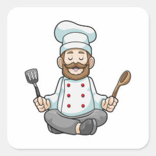 Chef met schort koken in Yoga Vierkante Sticker