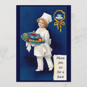 Chef met Tureen van Thanksgiving van soep en vruch Kaart