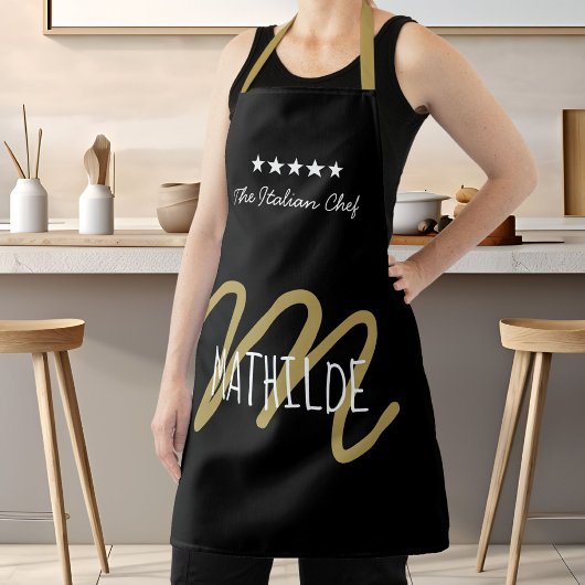 Chef Monogram Black Gold Modern Typografie Naam Schort
