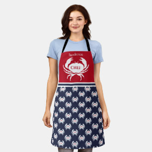 Chef Monogrammed Red White Navy Blue Crab Nautical Schort