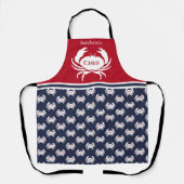 Chef Monogrammed Red White Navy Blue Crab Nautical Schort (Voorkant)