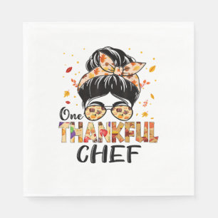 Chef One Thankful Messy Bun Women Thanksgiving Fal Servet