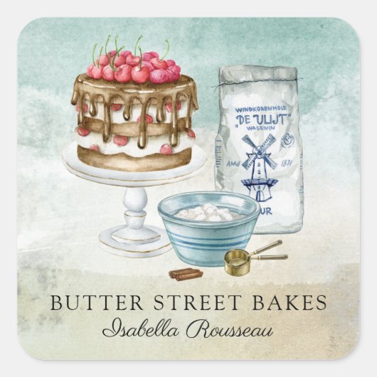 Chef pâtissier boulanger Aquarelle Étiquettes de p (Devant)