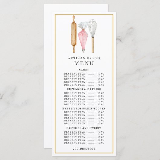 Chef Pâtissier Boulangerie Menu Ustensiles de Cuis (Devant / Derrière)