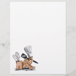 Chef-personage zit te denken met keukengereedschap flyer