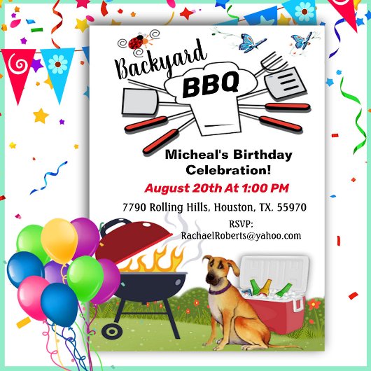 Chef Pet Backyard BBQ Birthday Invitation Kaart