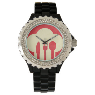 Chef-Pet en gereedschap op rood Horloge