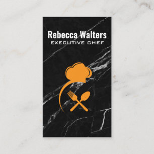 Chef-Pet en zilverwerk Zwart marmer Visitekaartje