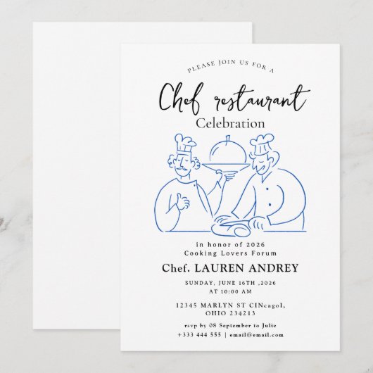 Chef Restaurant Celebration Invitation (Devant / Derrière)