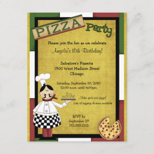 Chef Serving Hot Pizza Party Invitation Kaart