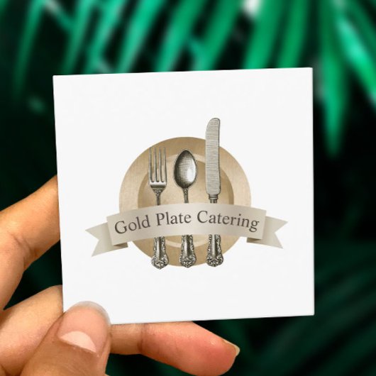 Chef Silverware Logo Event Catering Vierkante Visitekaartje