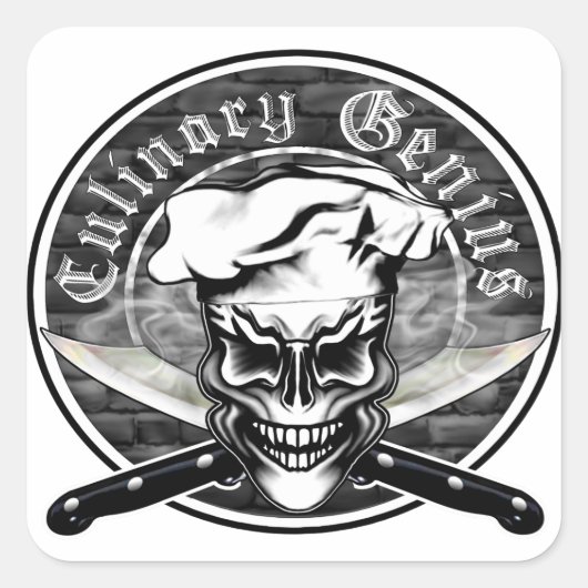 Chef Skull 1 Vierkante Sticker (Voorkant)