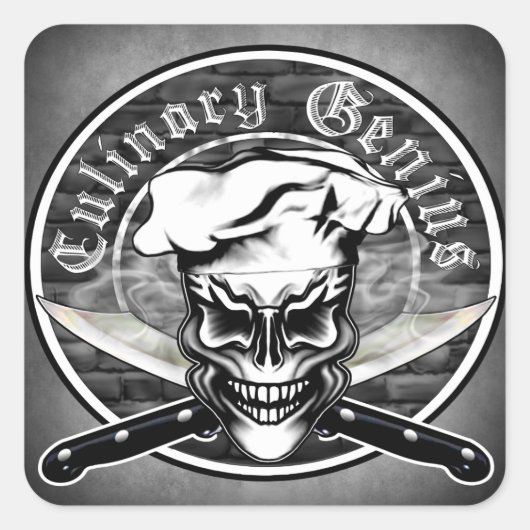 Chef Skull 1 Vierkante Sticker (Voorkant)