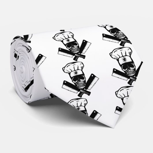 Chef Skull (B&W) Stropdas (Opgerold)